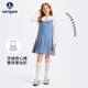 Navikel girls dress new children's skirt sundress pleated classic light luxury fashion comfortable island party blue tweed 140