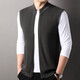 100% pure wool cardigan vest men's stand-up collar sweater vest Puyuan sweater waistcoat sleeveless top for young and middle-aged people dark blue gray 2XL 185/100A