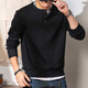 Lupan Black 350g Heavyweight Henley Collar Sweatshirt Men's 2025 Spring American Retro Henley Shirt Bottoming Long Sleeve Black M