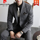 Pierre Cardin old money style autumn and winter casual suit men's professional formal one-button business suit three-piece knitted dark gray L