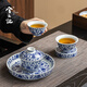 Xi Yuanji Blue and White Porcelain Kung Fu Tea Set Chinese Tea Making Household Ceramic Cover Bowl Tea Cup 2025 New Antique Blue and White Porcelain Lotus Five-piece Set