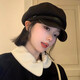 Beret women's 2025 new Maillard woolen newsboy hat octagonal hat autumn and winter PU hat retro painter #1098-black one size fits all (54-59cm)