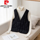 Pierre Cardin women's short down vest autumn and winter new slim fit thin warm inner vest with coat V-neck duck down liner milky white S