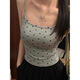 Hot girl pure desire polka dot backless small camisole for women to wear outside and inside to look slimming with breast pads tube top summer black one size