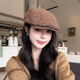 New retro plaid forward hat Japanese style spring and autumn all-match fashion big head painter British duck beret camouflage green woolen plaid forward hat