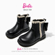 Barbie Girls' Boots Winter Children's Short Boots Snow Boots Plush Small Leather Shoes Princess Shoes Martin Boots DA7023 Black 30