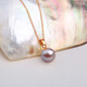 Half a grain of 18K gold natural freshwater pearl pendant, 925 silver necklace, Korean single pendant for women, round strong light, white pearl gold base + silver gold-plated chain 11-12mm
