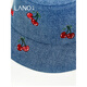 Lannuo cherry embroidered denim fisherman hat for women 2025 autumn new style big head circumference showing face small basin hat thin hat blue M (56-58cm)