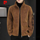 Pierre Cardin 2026 men's autumn and winter new imitation sherpa jacket men's stand collar trendy velvet thickened men's winter jacket GG09# gray single layer L 116-130Jin Jin equals 0.5 kg