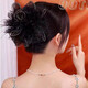 Black fabric feather hair accessory 2025 high-end hair volume hair accessory on the back of the head fluffy shark hairpin 13cm gold edge bow feather flower