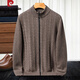 Pierre Cardin winter thickened 100% pure wool cardigan for men half turtleneck zipper knitted cardigan sweater jacket for men khaki brown M 165 suitable for 120Jin Jin is equal to less than 0.5 kg