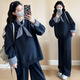Ranqi Mommy Maternity Autumn Suit 2025 New Fashion Korean Loose Long-Sleeved Sweatshirt Casual Sports Pants Two-piece Set Gray Suit L