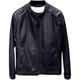 Autumn and winter 2024 new casual stand collar short leather jacket slim simple Korean style PU classic jacket men's jacket black 2XL 2XL 130-145Jin Jin equals 0.5 kg
