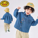 G.duck Boys Denim Shirt Pure Cotton 2026 Spring Children's Lapel Shirt Western Style Korean Baby Jacket Spring and Autumn Clothes Dark Denim Color 100 Suitable for Height 90-100cm Age 3-4 Years Old