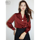 Late White Exclusive 2025 Autumn Fashionable and Western Style Top Chinese Red Long Sleeve Shirt Women's Shirt Dark Red M
