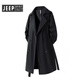 JEEP SPIRIT light luxury German mid-length windbreaker men's British style casual knee-length woolen coat spring, autumn and winter thickened black regular style 3XL recommended weight 180-200Jin Jin equals 0.5 kg