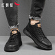 Red Dragonfly Men's Shoes Business Casual Leather Shoes Men's 2025 Autumn and Winter New Style Sneakers Men's Versatile Cowhide and Velvet Warm Shoes Men's All Black 7002 41 (255)