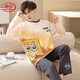 LangSha Youth Pajamas Men's Cartoon Long Sleeve Suit Spring and Autumn Thin Junior High School Students and High School Students Dormitory Home Clothes A Long Sleeve Men 1283 SpongeBob SquarePants. XL Standard (120-140 Jin Jin equals 0.5 kg)