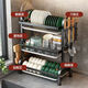 Bold and thickened kitchen rack multi-layer dish rack sink storage drain rack multi-functional dish and chopstick cabinet storage cabinet black three-layer fully equipped with knife holder chopstick barrel chopping board holder