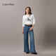 Calvin KleinJeans spring and autumn men and women couples neutral casual commuting ck printed bottoming shirt round neck long-sleeved T-shirt top