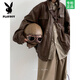 Playboy jacket men's spring style retro handsome PU motorcycle leather jacket male and female students Maillard neutral brown leather jacket black 45% PU55% viscose XL