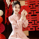 Libaixin Chinese toasting dress bride cheongsam autumn and winter pink Xiuhe dress bride wedding engagement home dress women's long-sleeved pink long style around the floor 2XL recommended 122-128Jin Jin equals 0.5 kg