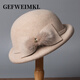 GEFWEIMKL Merino Wool Bucket Hat Women's Autumn and Winter New French Furry Bow Fashion Elegant Top Hat Women Black Adjustable (56-58cm)