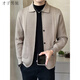 TRIES Lapel Jacket Men's Cardigan Sweater 2025 Autumn New Versatile Slim Outerwear Knitted Sweater Jacket Men's Autumn Clothing Black L