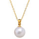 Half a grain of 18K gold natural freshwater pearl pendant, 925 silver necklace, Korean single pendant for women, round strong light, white pearl gold base + silver gold-plated chain 11-12mm