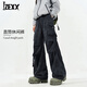 IZEXX American overalls men's autumn high street straight wide leg trendy tie-dyed casual long pants KW99 black XL