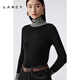 LANCY wool cashmere new winter versatile striped turtleneck slim knitted bottoming shirt for women black 2XL