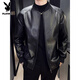 Playboy Baseball Collar Thickened Warm Leather Jacket Men's Slim Autumn and Winter Short Retro Youth and Middle-aged Leather Jacket Autumn and Winter Black Velvet Winter Velvet Thickened L Small