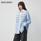 Moussy 2025 autumn new casual style letter printed striped long-sleeved shirt for women 028IAA30-2011 115 pattern blue one size