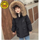 G.DUCKKIDS boys' down cotton padded coat thickened parka coat 2025 autumn and winter coat children's hooded large fur collar padded coat black 160 cm
