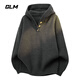 GLMGlm American Vintage Henley Collar Hooded Sweater Men's Autumn Loose Sweater Jacket Misty Black Gray L_120-140Jin Jin equals 0.5 kg