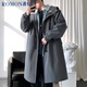 ROMON men's windbreaker mid-length business men's hooded coat loose large size men's autumn cloak khaki M