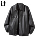 CHOCOOLATEit American Lapel Leather Jacket Men's Autumn New Trendy Brand Versatile Retro Casual Leather Jacket Black 2XL
