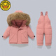 G.duck little yellow duck winter children's baby down jacket set thickened detachable crotch overalls baby winter clothing two-piece set dark blue (original color real wool) 80 cm