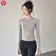 LU LU MOSTlulu Lulu matching sports top for women spring and summer slim round neck quick-drying running Pilates training fitness wear long CX-516 light gray M