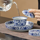 Xi Yuanji Blue and White Porcelain Kung Fu Tea Set Chinese Tea Making Household Ceramic Cover Bowl Tea Cup 2025 New Antique Blue and White Porcelain Lotus Five-piece Set