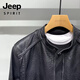 JEEP SPIRIT motorcycle leather jacket for young men spring new Korean version trendy slim handsome versatile stand collar riding leather jacket black L recommended weight 100-115Jin Jin equals 0.5 kg