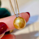 Fat Donglai same style South Sea gold bead pendant 18k gold South Sea gold bead pendant 18K gold princess diamond seawater pearl 12-13mm gold beads