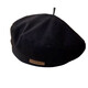 Hat ladies beret temperament pure and elegant black woolen face small spring and summer beret hat literary British style leather label beret black