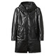 Matchstick Haining Leather Jacket Men's Sheepskin Mid-Length Casual Youth Hooded Leather Jacket Men's Trendy Jacket Winter Black M