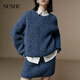 SUSHE Pu Nuan Retro Lazy Mixed Color Thick Knitted Wool Floral Yarn Off-Shoulder Sweater Knitted Skirt Set Oxygen Blue-Top L