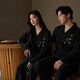 Sha Qian Couple Pajamas 2025 New Soft Cotton Men's Home Clothes Black Lapel Women's Spring and Autumn Wearable Outer Suit