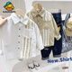 G.duck little yellow duck boys' shirt pure cotton 2024 spring new style children's lapel long-sleeved shirt color matching casual upper CY3099A white ready stock 100 cm