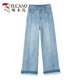 啄木鸟蕾丝阔腿牛仔裤女夏季薄款2025年新款辣妹超火九分显瘦直筒裤子女 浅复古蓝-九分 M