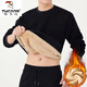 Woodpecker (TUCANO) velvet thickened trendy sweatshirt winter round neck pullover sherpa men's coat-like loose warm top Y900 sherpa warm black A080 XL 110-130Jin Jin equals 0.5 kg