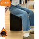 Cotton narrow version straight-leg plus velvet thickened jeans for women autumn and winter casual pants new high waist slimming small wide legs blue 11 plus velvet high quality 36 L 105-115Jin Jin is equal to 0.5 kg